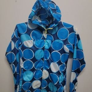 Lands end Rain Jacket Wind Breaker Childs Sz M 10-12 Blue Circles
